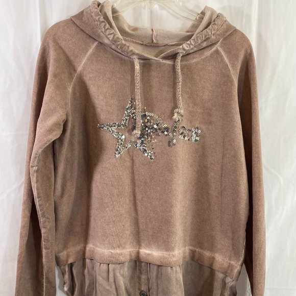Made in Italy Tops - Made in Italy Light Brown Sequined Long Sleeve Hoodie Top NWOT Size Large